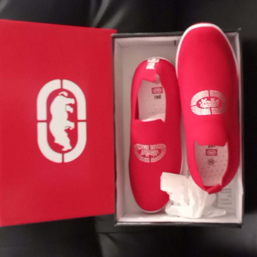 Red slip on shoes